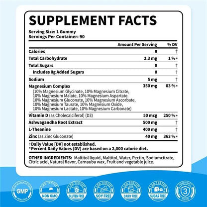 Gomitas De Glicinato De Magnesio Con Ashwagandha 10 Tipos Vitamina D3 Zinc