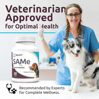 K9 Select SAM-e Para Perros Pequeños Y Medianos 60 Tabletas 90 Mg Suplemento Hepático Y Articular