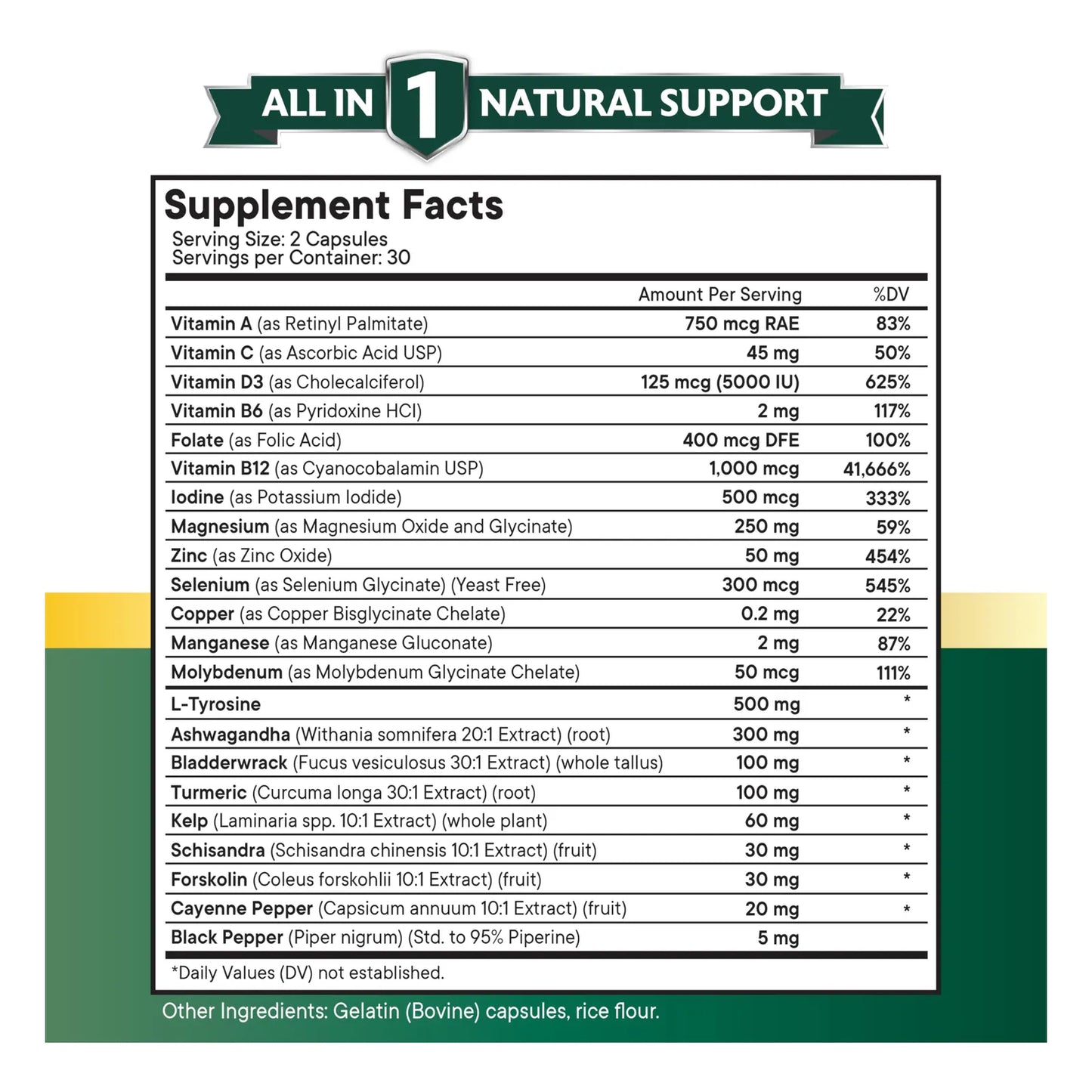 Suplemento Tiroideo Premium Selenio 300mcg Zinc 50mg Yodo 500mcg Con Ashwagandha Y L Tirosina 120 Cápsulas