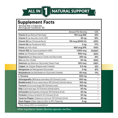Suplemento Tiroideo Premium Selenio 300mcg Zinc 50mg Yodo 500mcg Con Ashwagandha Y L Tirosina 120 Cápsulas