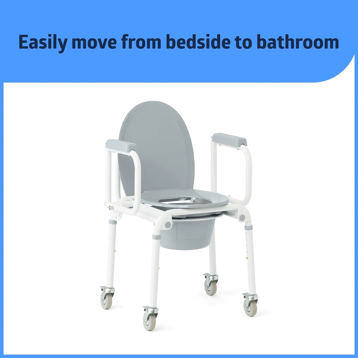 Silla De Baño Aluminio Con Brazos Caídos 4 Ruedas Bloqueo Capacidad 300 Lbs