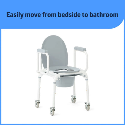 Silla De Baño Aluminio Con Brazos Caídos 4 Ruedas Bloqueo Capacidad 300 Lbs