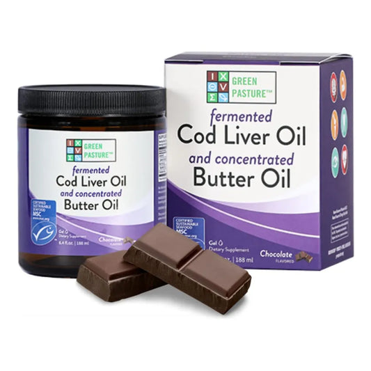 Aceite De Mantequilla Y Hígado De Bacalao Fermentado Con Omega 3 Vitamina A y D Sabor Chocolate