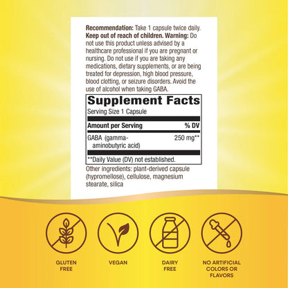 GABA 250 Mg Nature's Way 60 Capsulas Salud Cerebral Enfoque Natural