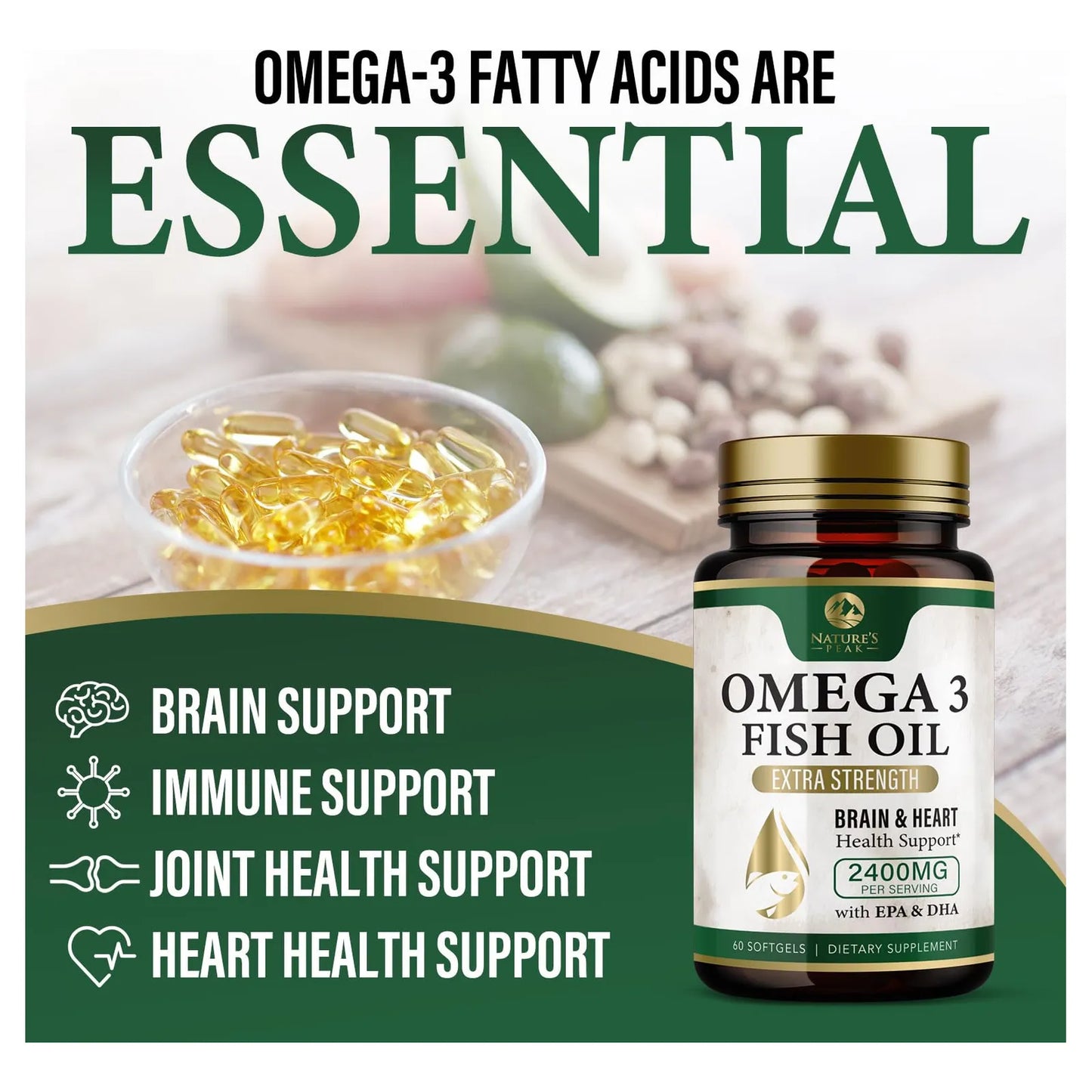 Aceite De Pescado 2400 Mg Triple Fuerza Omega 3 Epa Dha Apoyo Cardiaco Y Cerebral