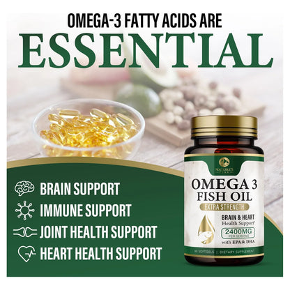 Aceite De Pescado 2400 Mg Triple Fuerza Omega 3 Epa Dha Apoyo Cardiaco Y Cerebral