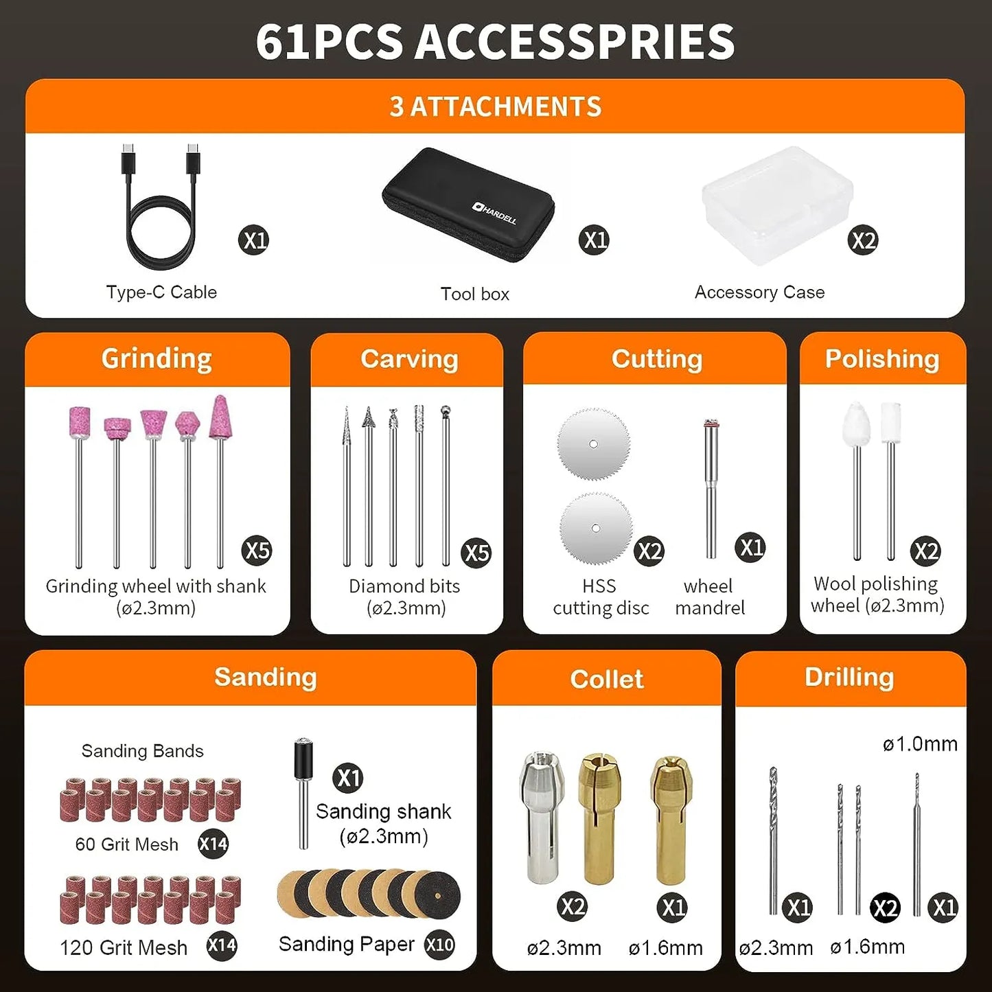Kit Herramientas Rotativas Inalambricas 5 Velocidades 61 Accesorios Usb
