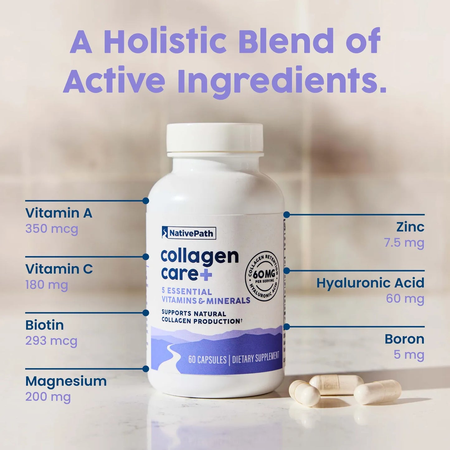 Collagen Care Mezcla De Vitaminas Con Acido Hialuronico Y Boro Para Piel Y Articulaciones 60 Capsulas
