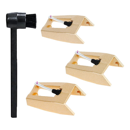 Pack De 3 Agujas Diamante Para Tocadiscos Vinilo Con Cepillo Limpieza Sonido Premium