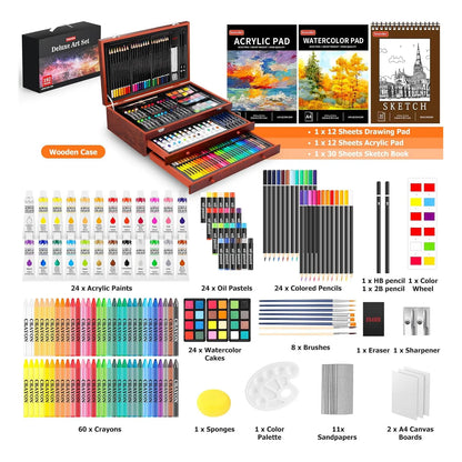 Kit De Arte 192 Piezas Pintura Acrilica Acuarela Lienzos SOMOS IMPORTACIONES GOLD