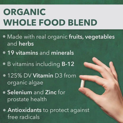 Multivitamínico Orgánico Diario Para Hombres Mezcla De Alimentos Integrales Vegano Sin OMG 30 Tabletas