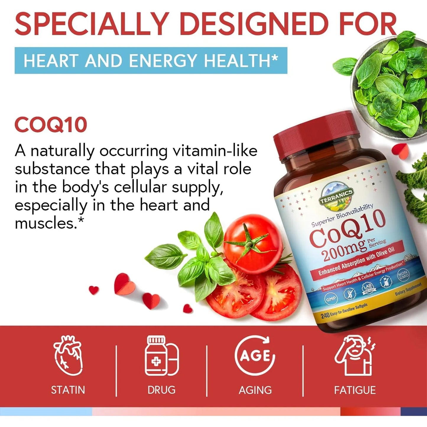 Coenzima Q10 200mg Con Aceite De Oliva Virgen Extra Terranics Suplemento Cardiaco Y Antioxidante