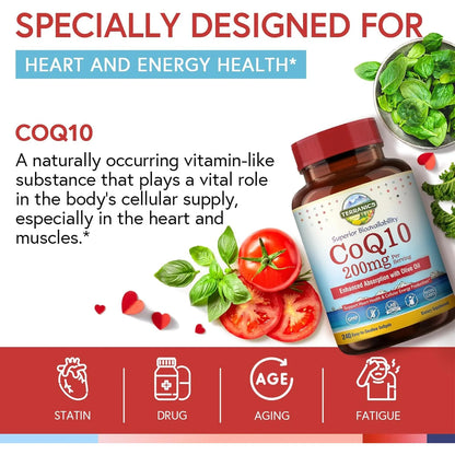 Coenzima Q10 200mg Con Aceite De Oliva Virgen Extra Terranics Suplemento Cardiaco Y Antioxidante