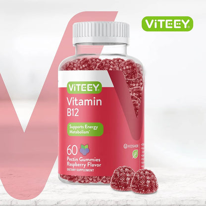 Gomitas B12 Energizantes 1000 Mcg Sabor Frambuesa Veganas Sin Gluten