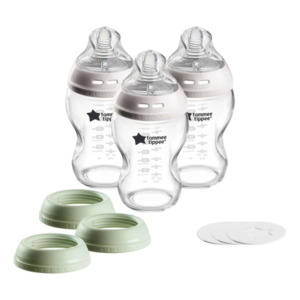 Biberón De Cristal 9 Onzas Con Pezón De Flujo Lento Y Tapas Tommee Tippee Natural Start