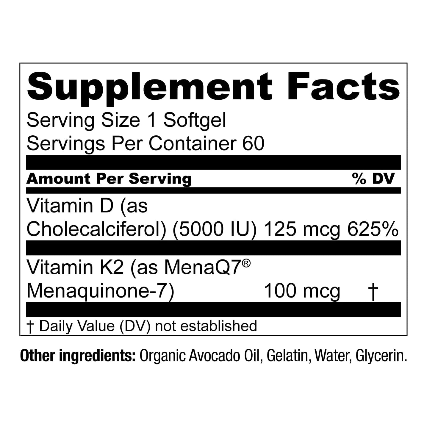 Vitamina K2 D3 5000 Ui Menaq7 Salud Osea Cardiaca 120 Capsulas