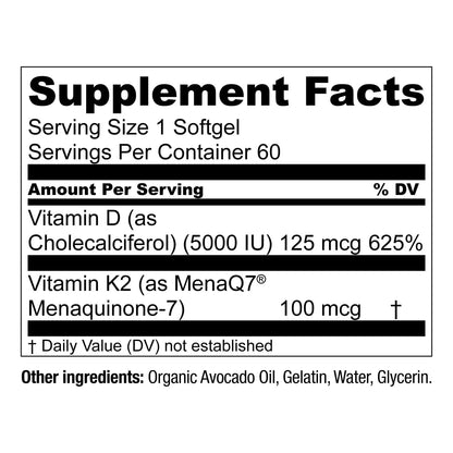 Vitamina K2 D3 5000 Ui Menaq7 Salud Osea Cardiaca 120 Capsulas