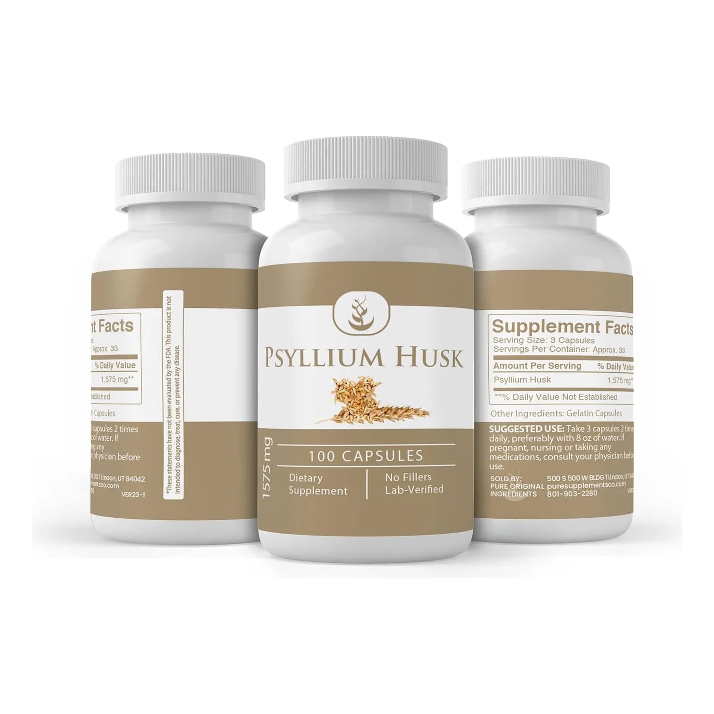 Capsulas De Cascara De Psyllium 100 Unidades Fibra Pura Sin Aditivos