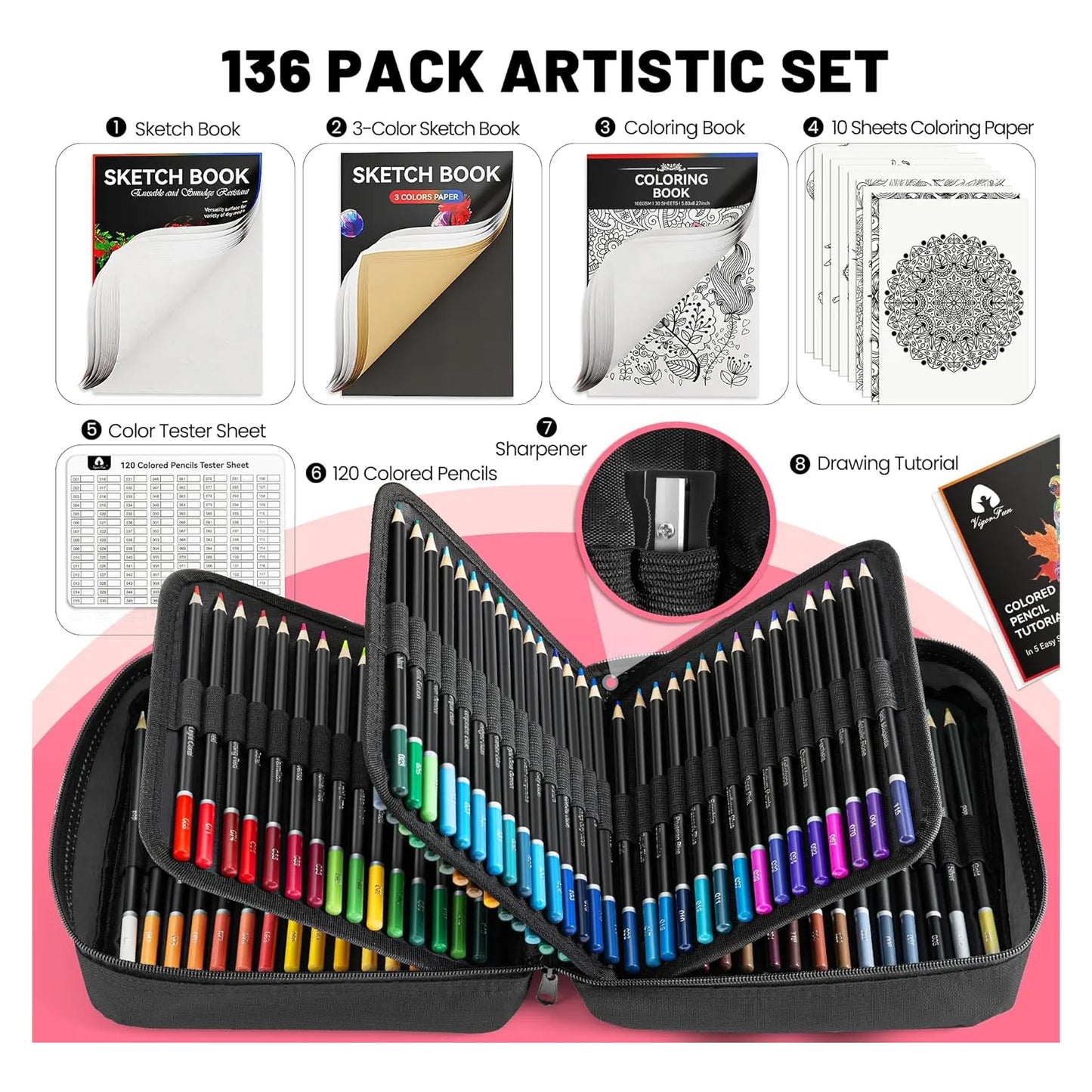 Juego De 136 Lápices Colores Adultos Cuaderno Bocetos Libro Premium