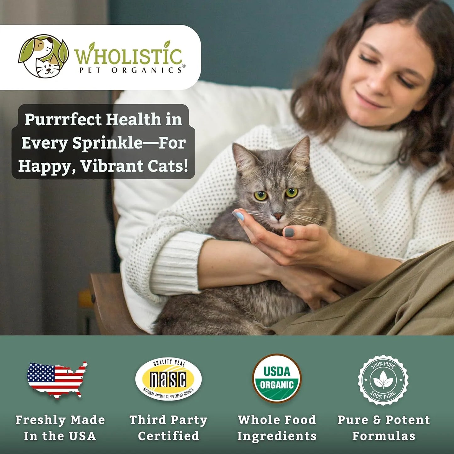 Polvo Multivitamínico Y Probiótico Natural Para Gatos 226 Gramos Wholistic Pet Organics
