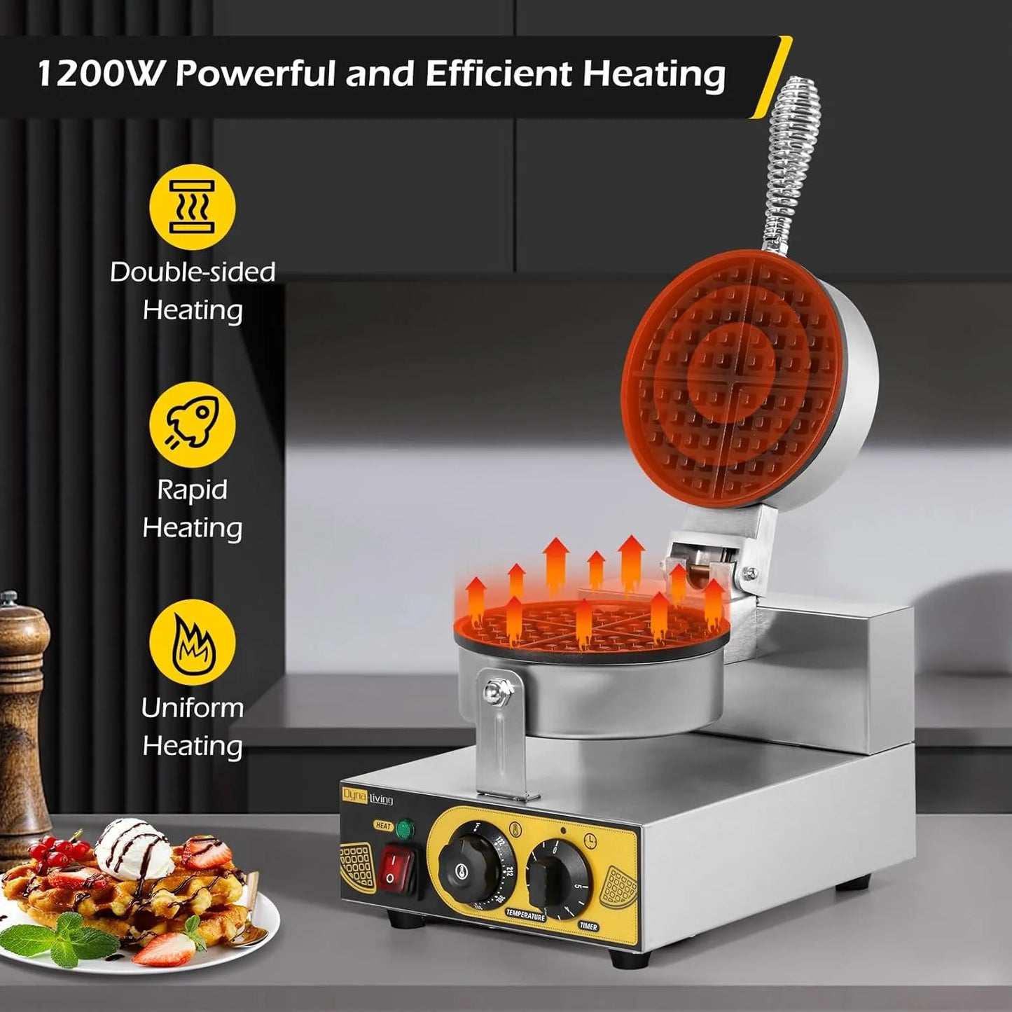 Máquina De Gofres Comercial Eléctrica Dyna Living Antiadherente 110V 1200W