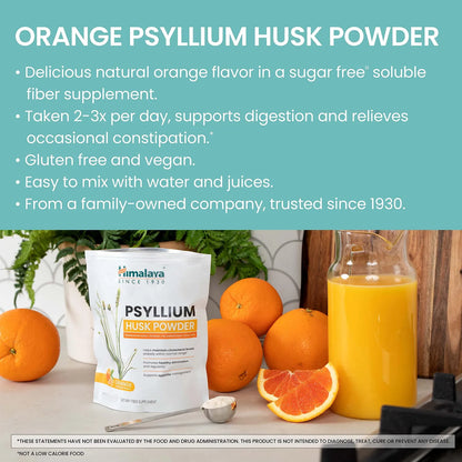 Polvo De Cáscara De Psyllium Naranja Fibra Diaria 340 G Suplemento Digestivo Vegano