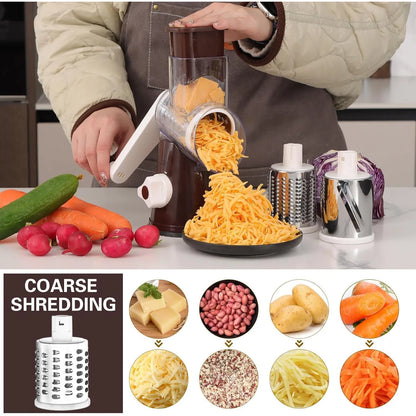 Rallador Rotativo De Queso Y Verduras Con Base Antideslizante Y 3 Cuchillas