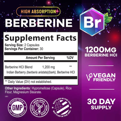Suplemento De Berberina 1200 Mg Salud Cardíaca Y Apoyo Inmunológico