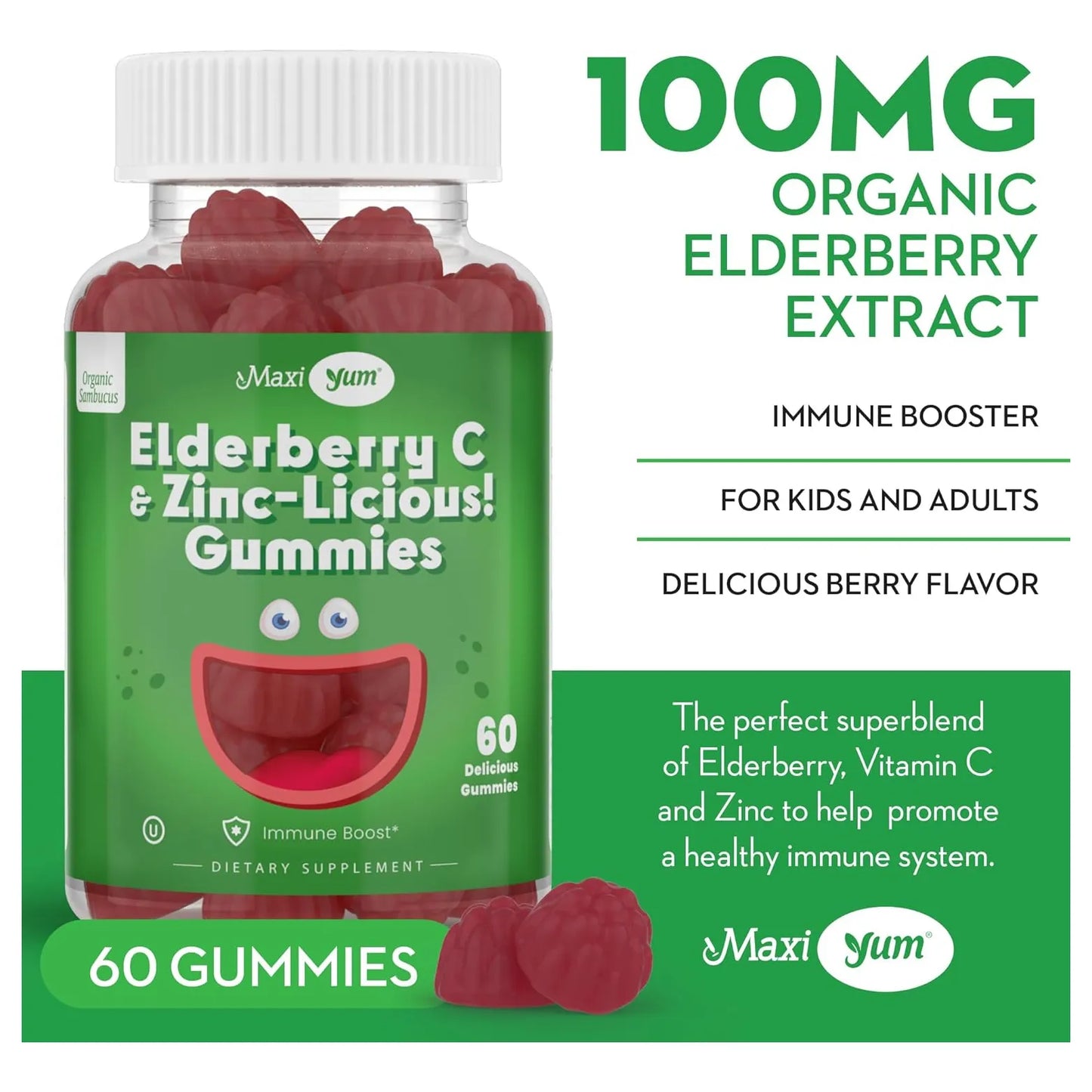 Gomitas Orgánicas De Saúco Con Zinc Y Vitamina C Apoyo Inmunológico Vegano