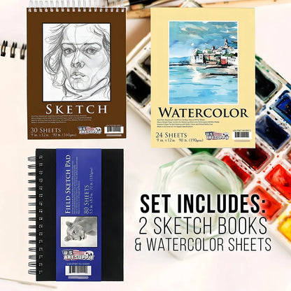 Kit De Arte 163 Piezas Profesional Con Caballete Y Estuche De Madera