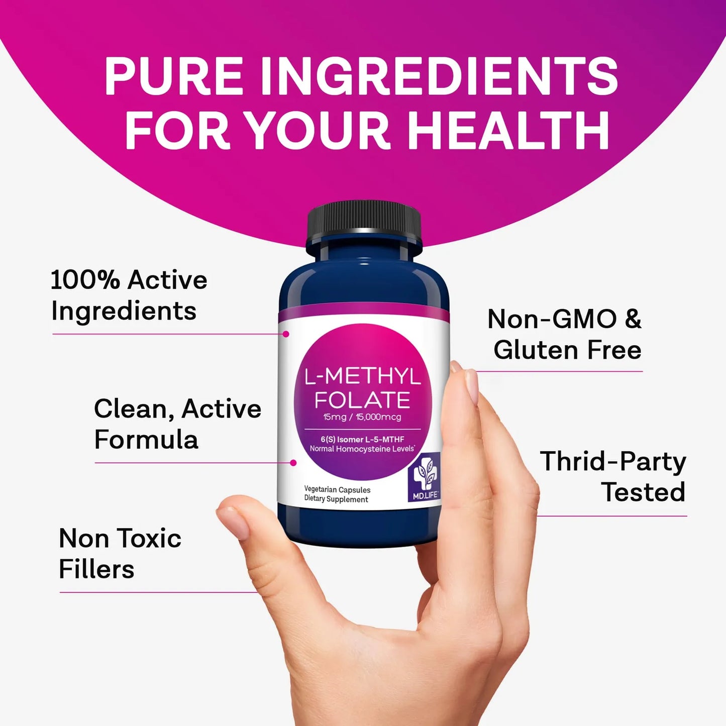 Md Life L Metilfolato 15 Mg 60 Capsulas Veganas Folato Activo Energia Y Enfoque