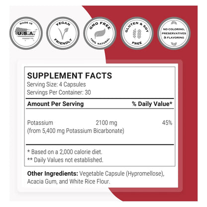 Bicarbonato De Potasio 5400 Mg Equilibrio Acido Base 120 Capsulas Vegetarianas