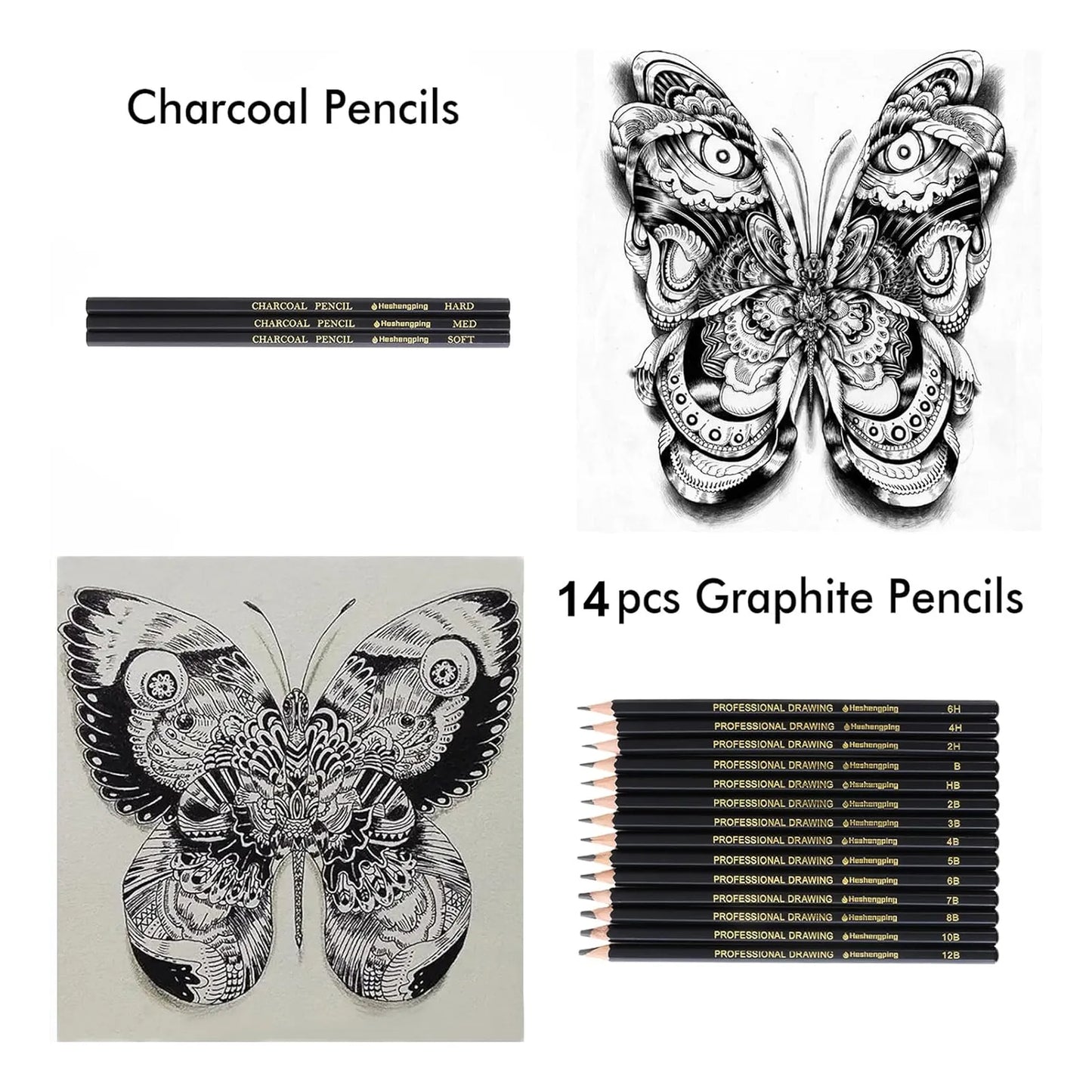 Kit De Dibujo 78 Piezas Profesional Con Cuaderno 3 Colores Y Estuche