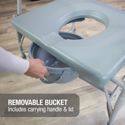 Inodoro Portátil Con Brazos Caídos Asiento Ancho Capacidad 500 Lbs Ideal Para Adultos Mayores