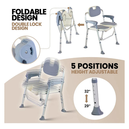Silla De Ducha Plegable 5 Niveles Ajustables Pies Antideslizantes Segura Y Cómoda