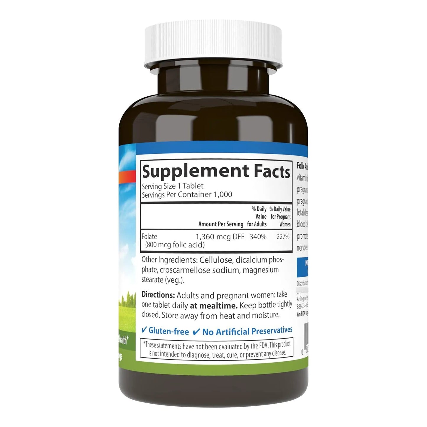 Ácido Fólico 800 Mcg Apoyo Prenatal 1000 Tabletas