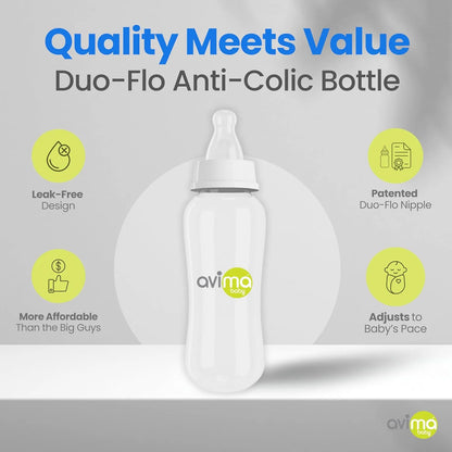 Juego De Biberones Anticólicos Avima 300 Ml Flujo Medio Cuello Estrecho Sin BPA