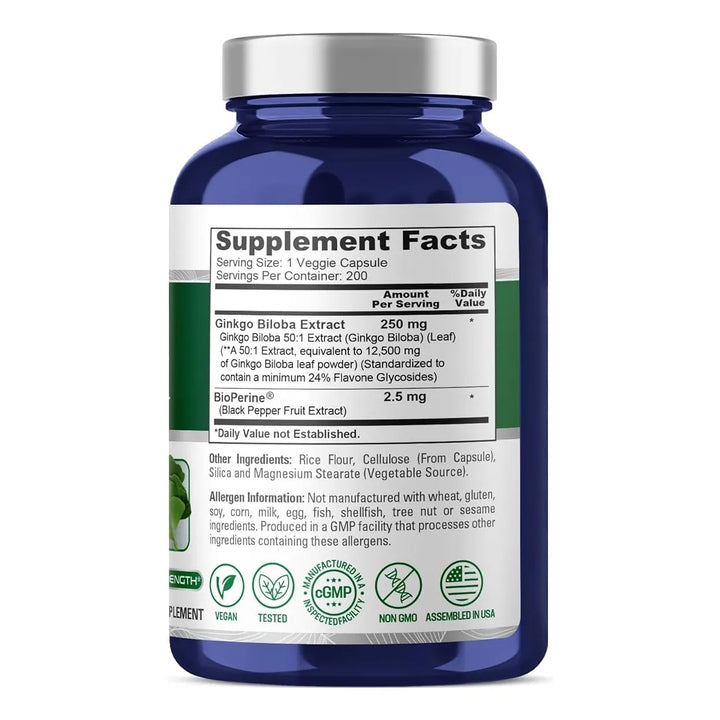 Extracto De Ginkgo Biloba Vegetal 200 Cápsulas Nusapure - Imagen 3