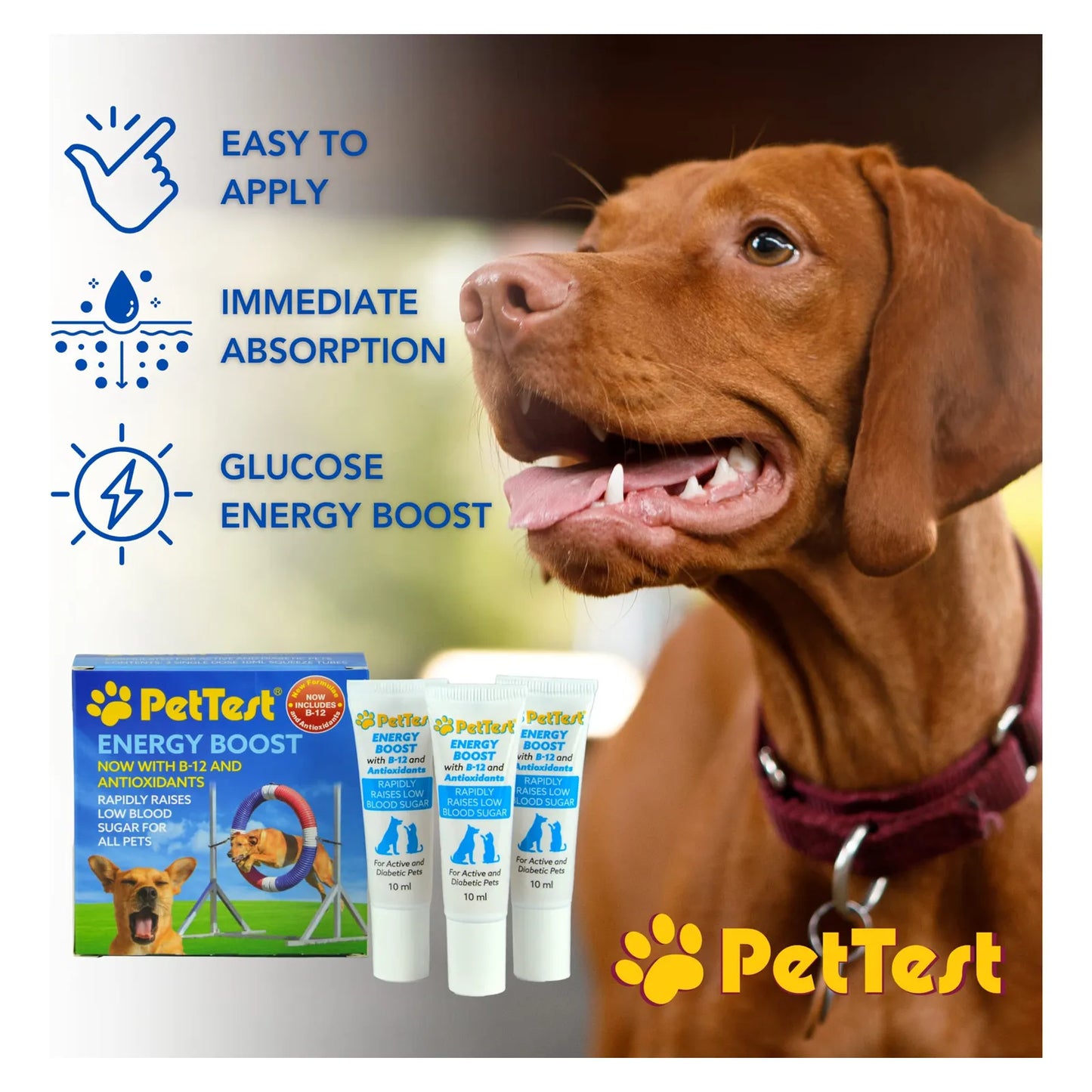 PetTest New Energy Boost Glucosa SOS Para Mascotas Sabor Carme Recuperacion Rapida
