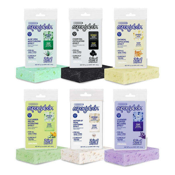 Esponjabon Exfoliante De Ducha Y Facial Con Aloe Vera Y Lavanda Pack X6