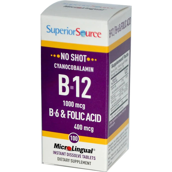 Vitamina B12 Cianocobalamina 1000 Mcg Con B6 Y Ácido Fólico Tabletas Microlingües