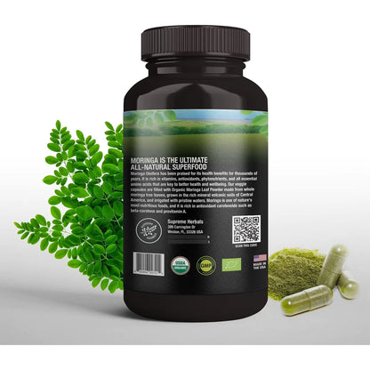 Capsulas De Polvo De Hoja De Moringa Organica 500 Mg 120 Unidades Superalimento Natural