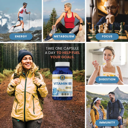 Vitamina B1 Mononitrato De Tiamina 500 Mg Energía Enfoque y Salud Nerviosa 120 Cápsulas