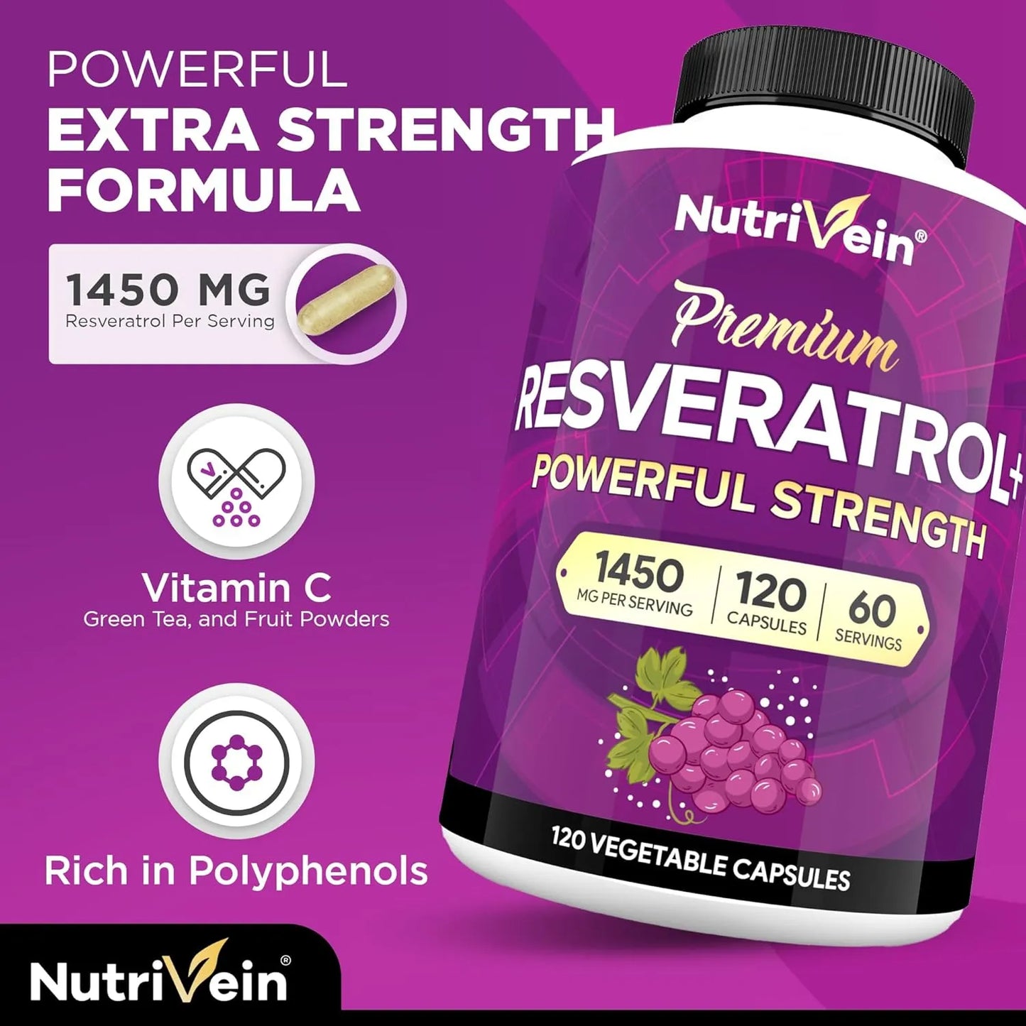 Extracto De Uva Roja Nutrivein Bienestar Diario 120 Cápsulas Sin Sabor - Imagen 3