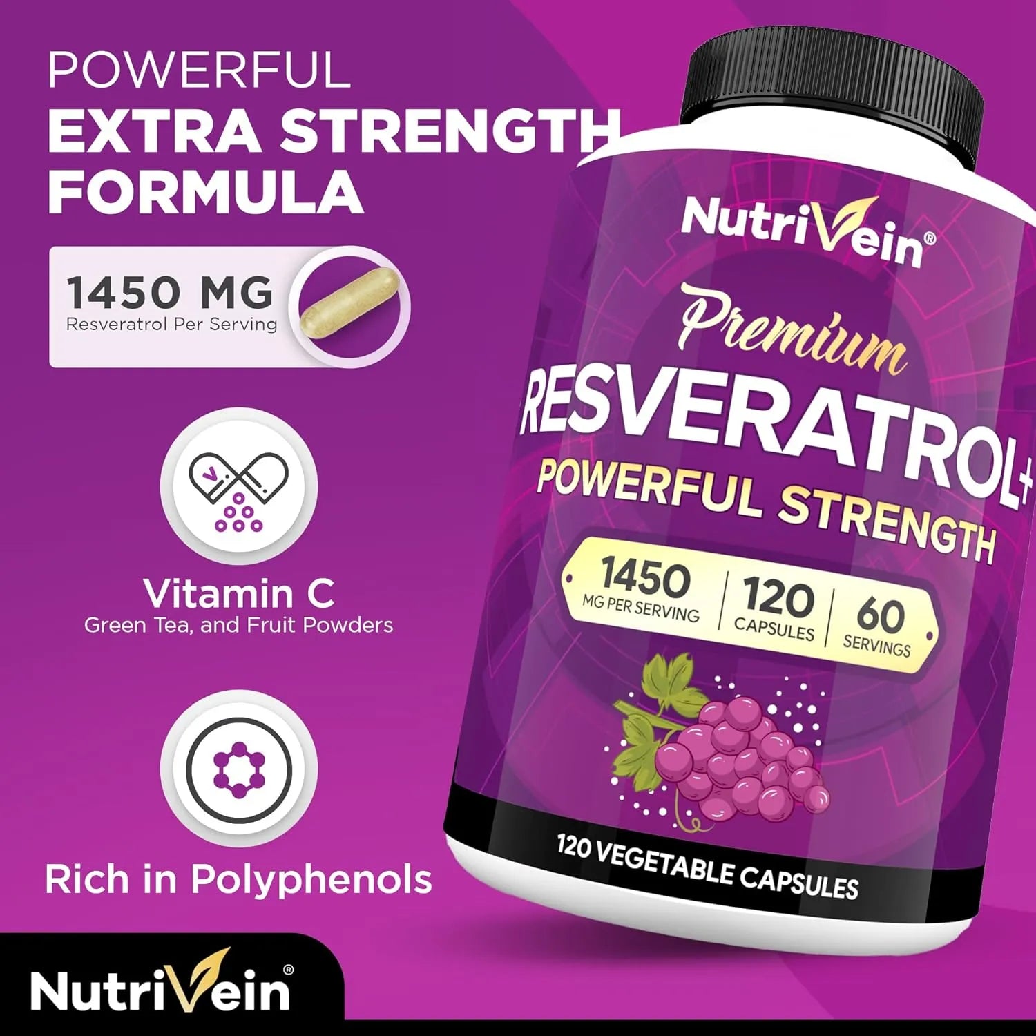 Extracto De Uva Roja Nutrivein Bienestar Diario 120 Cápsulas Sin Sabor - Imagen 3