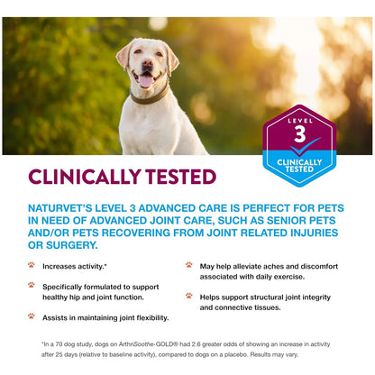 NaturVet ArthriSoothe Gold Nivel 3 Suplemento Articular Para Perros Y Gatos Con MSM Y Glucosamina