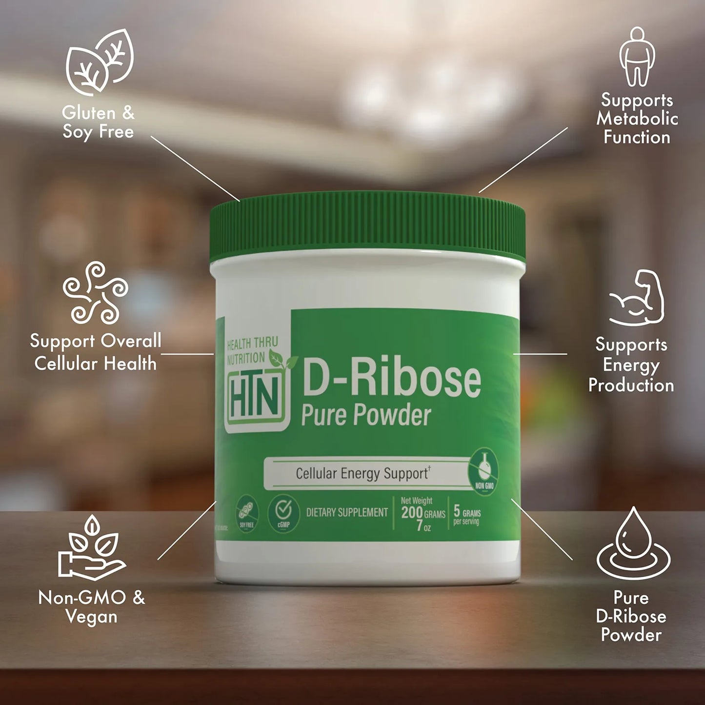 D Ribosa Pure Powder 200g Energia Celular Sin Gluten Ni Soja