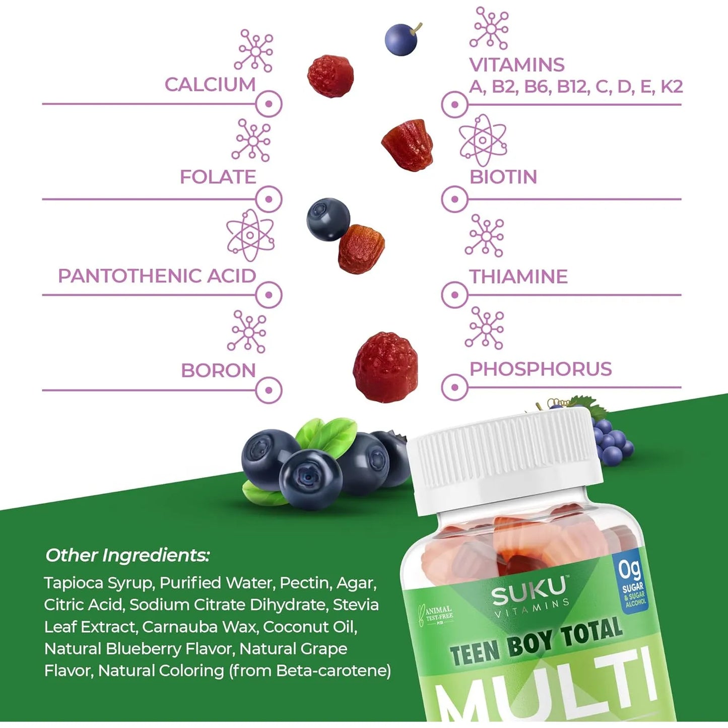 Gomitas Multivitamínicas SUKU Para Adolescentes 19 Nutrientes Sabor Uva 60 Unidades