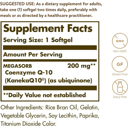 Solgar Megasorb CoQ-10 200 Mg 60 Capsulas Blandas Para Corazon Y Cerebro