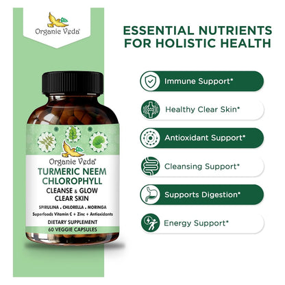 Capsulas Organic De Neem Y Curcuma Con Vitaminas Y Verdura Piel Clara Y Salud Intestinal
